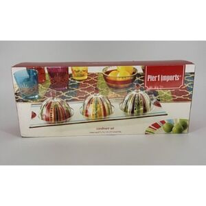 Pier 1  4Pcs Tray Glass Dome Lids Condiment Set Discontinued. 17.7" x 7"